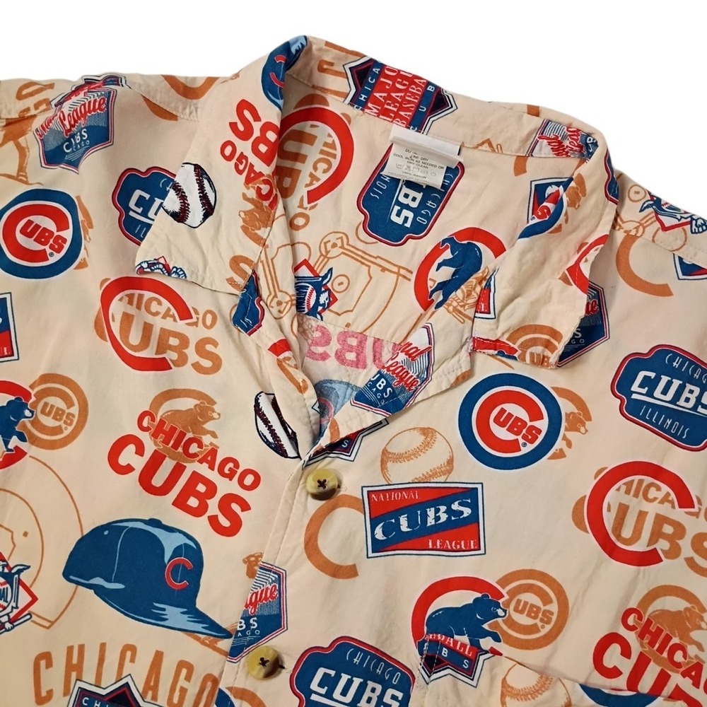 CSA Chicago Cubs Shirt Mens XL‎ Button Up All Over Print Short Sleeve MLB Rayon